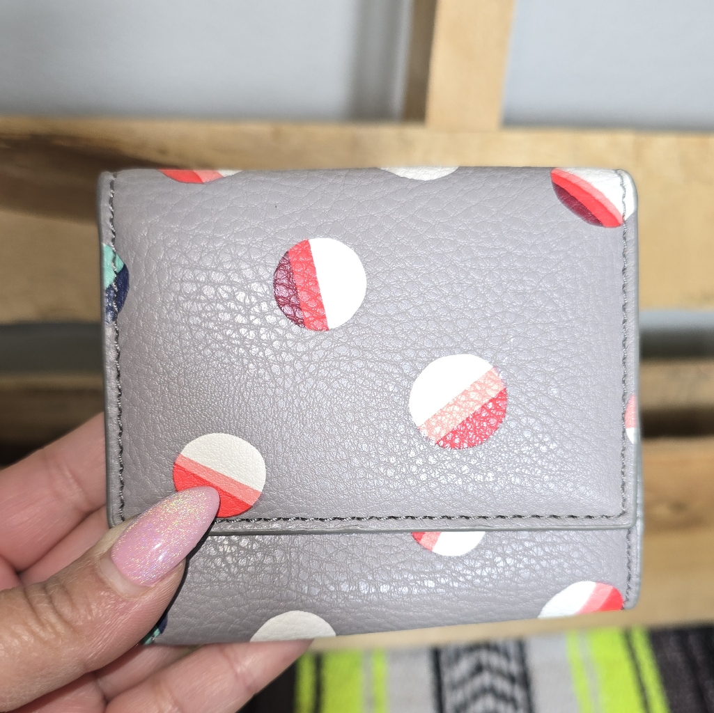 New Fossil Stylish Gray Polka Dot Leather Wallet